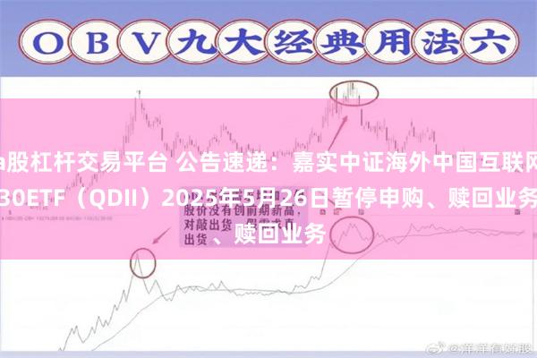 a股杠杆交易平台 公告速递：嘉实中证海外中国互联网30ETF（QDII）2025年5月26日暂停申购、赎回业务